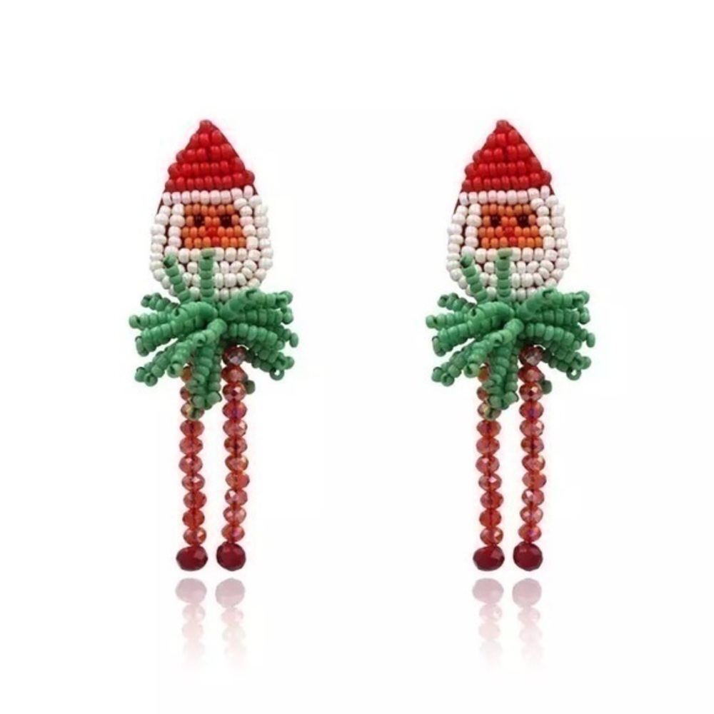 Beaded Santa Claus Christmas Earrings